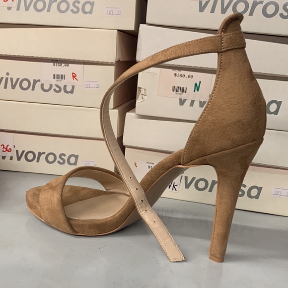 Open Toe High Heel Stiletto Sandals in Brown Faux Suede, Women’s - Picture 3 of 11